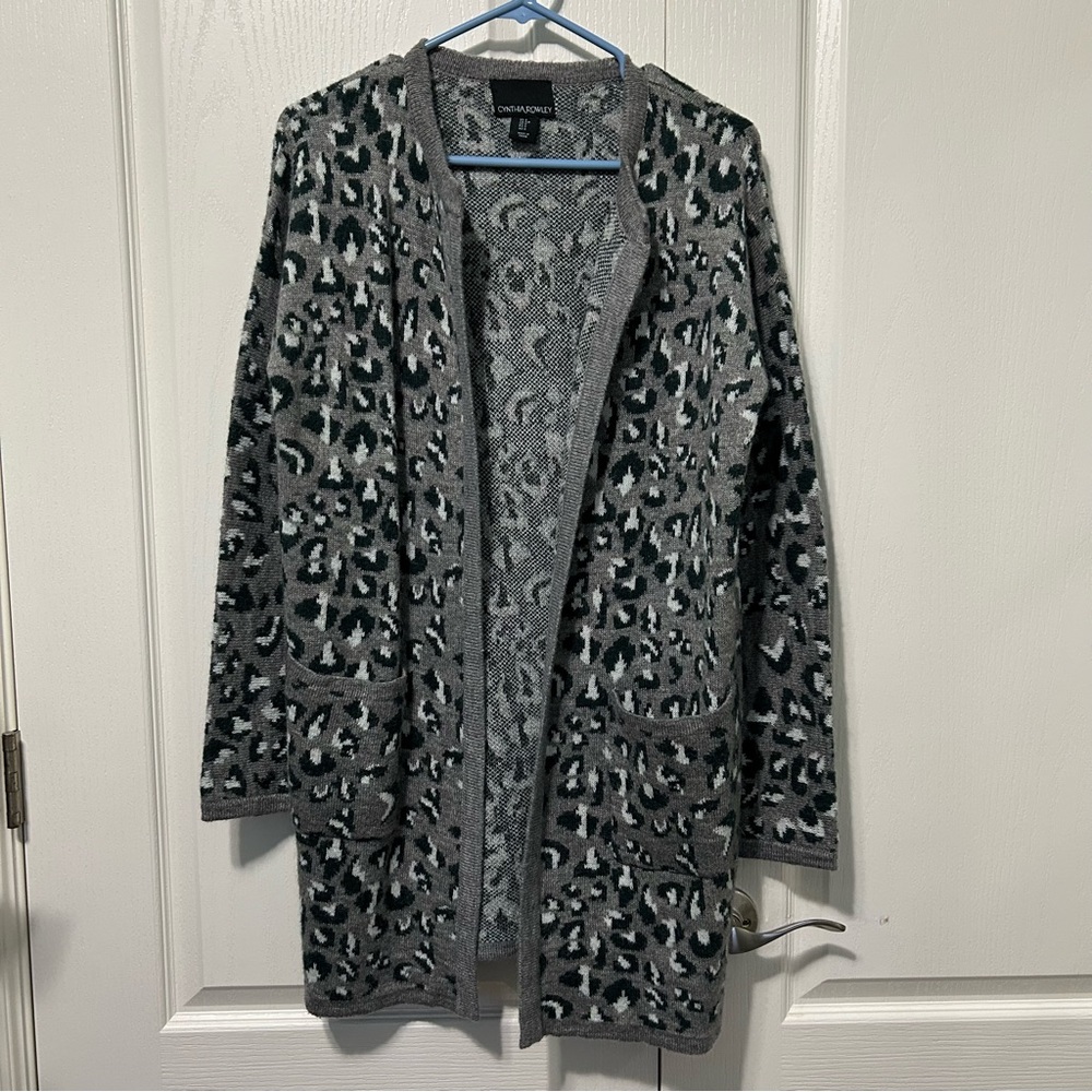 Cynthia Rowley Open Front Long Sweater Cheetah Print Small